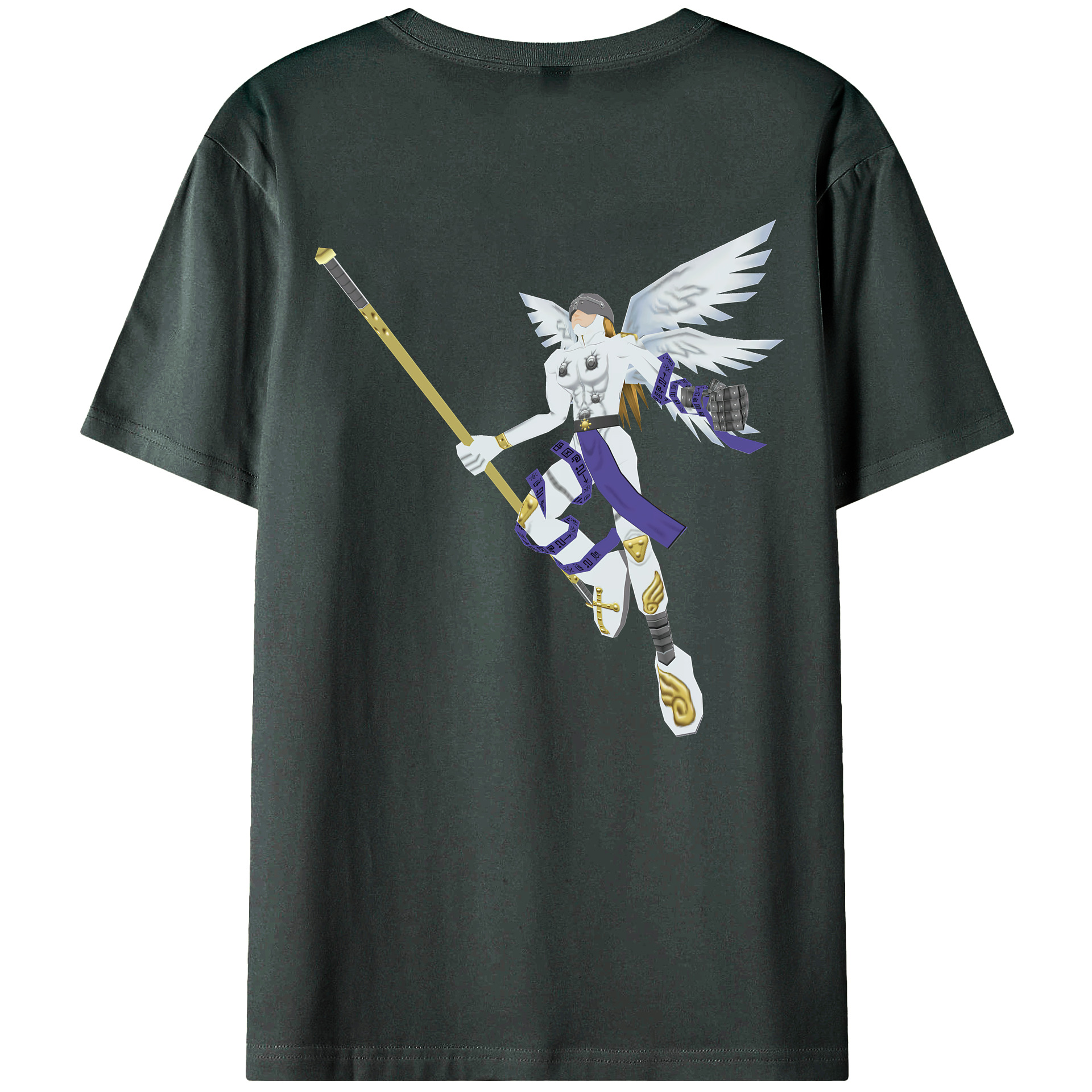 （画像用） Digimon デジタルモンスター/デジモン 綿100％ メンズ半袖Tシャツ（バックプリント） 通気性